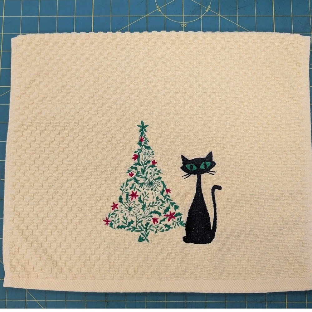 Christmas Tree Retro Mid Mod Cat Mid Century Modern Atomic Kitchen Hand Towel